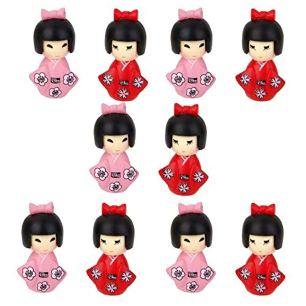 Electomania Miniature Bonsai Craft Fairy Garden Landscape DIY Girl in Kimono Decor (Red) - Pack of 10