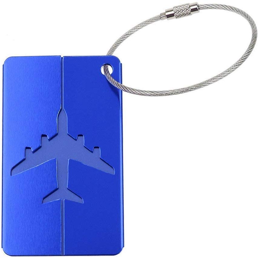 Electomania   Luggage Label Aluminum Alloy Luggage Address ID Travel Label -Blue