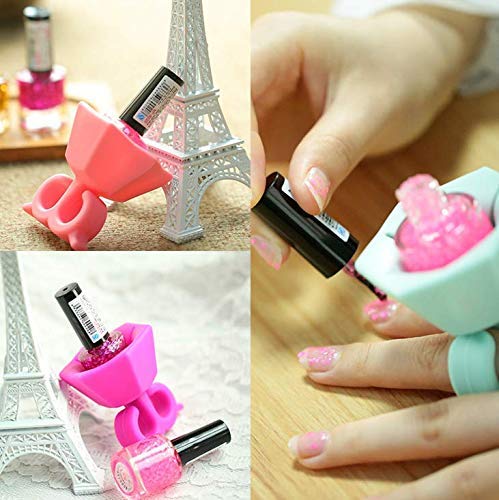 Electomania Creative Leaf Design Silicone Wearable Nail Polish Bottle Holder Ring（Pink）