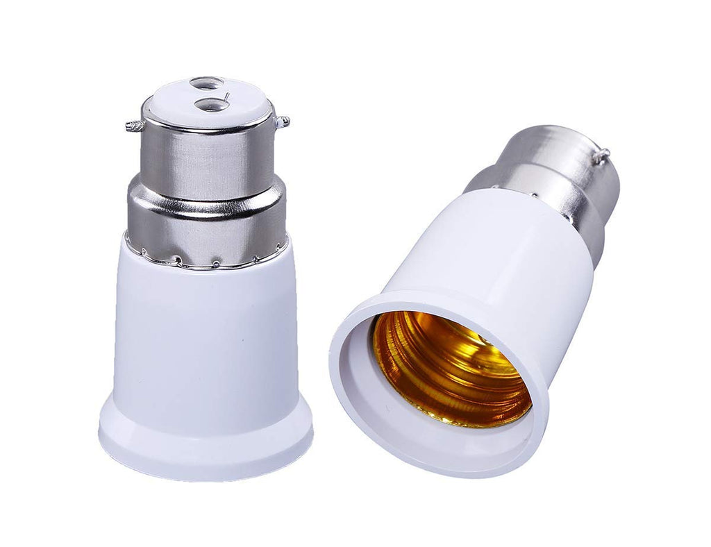 Electomania® E27 to B22 Screw Base Socket Ceramic Lamp Holder Light Bulb Adapter (White, 2-Piece)
