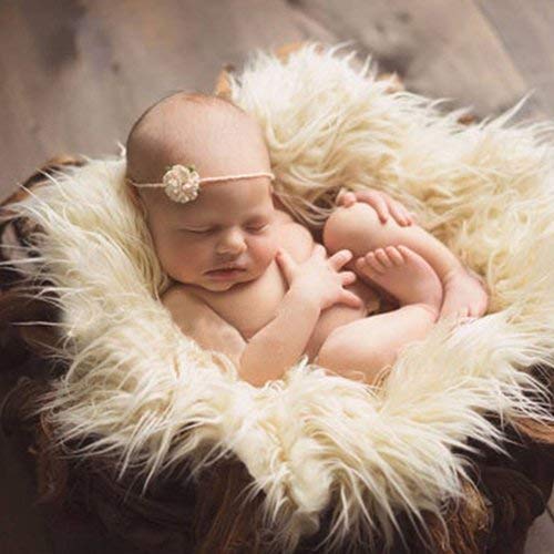 Electomania  Blanket Faux Fur Photography Photo Prop Baby Newborn Background Backdrop Rug (White, 0-3 Months)