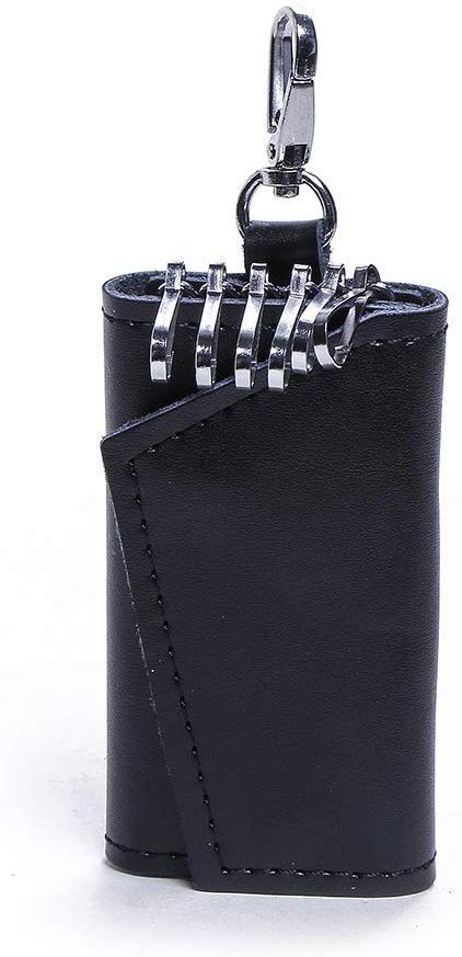 Electomania Key Case Wallets Unisex Keychain Key Holder Ring with 6 Hooks Snap Closure（Black）