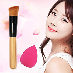 Electomania  Nylon Liquid Foundation Blend Blush Brush with Powder Sponge Puff Makeup (121)