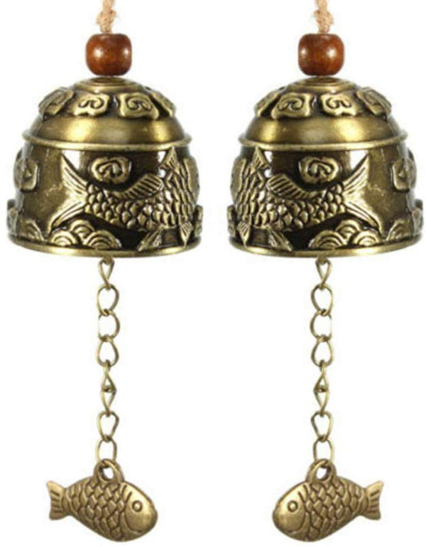 Electomania  Chinese Dragon/Fish Feng Shui Bell Blessing Good Luck Fortune Hanging Wind Chime Set of 2