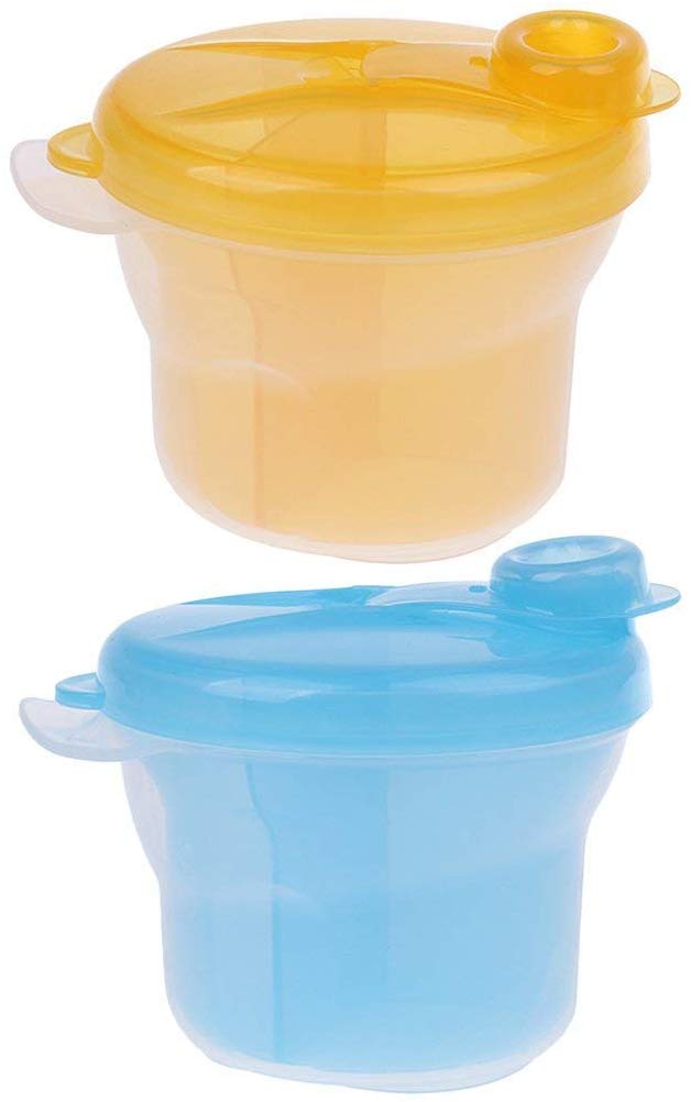 Electomania Powder Formula and Snack Cup Dispenser Portable Travel Container Bottle - Yellow and Blue 2 in 1 Set