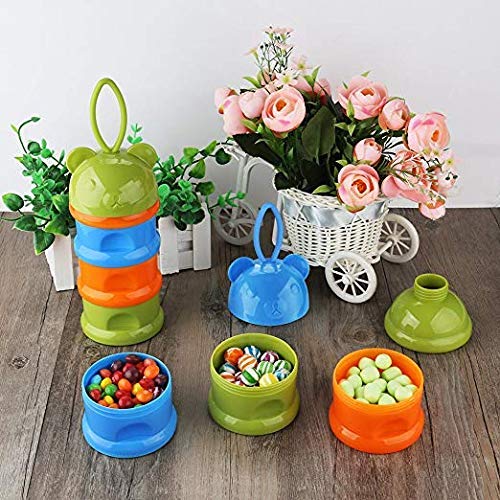 Electomania 3 Layers Baby Milk Powder Formula Dispenser, Baby Feeding Travel Storage Container with Handle, Non-Spill Stackable Snack Storage Containe(Mulitcolor)