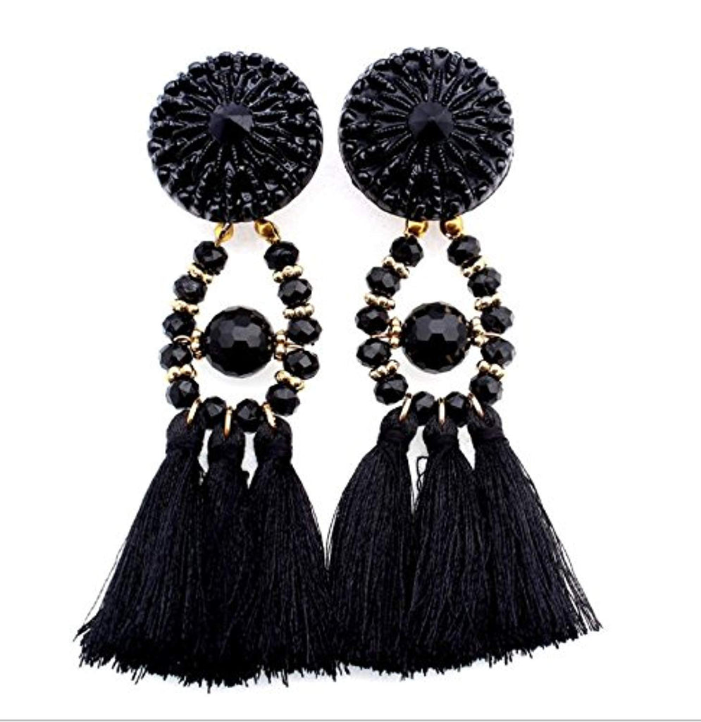 Electomania Bohemian Tassel Stylish Fancy Party Wear Earrings for Women & Girls 1 Pair (Black)