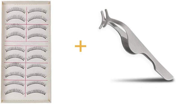 Electomania® 10 pairs of handmade eyelashes, soft long eyelashes, reusable eyelash set (Contain the eyelash curlers)