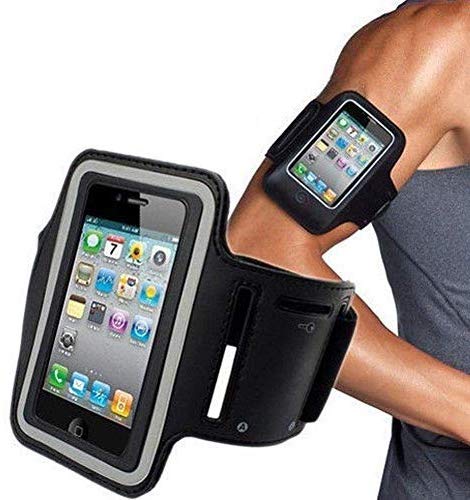 Electomania  Sports Running Mobile Armband Pouch with Key Earphone Holder for Sports Running, Jogging, Gym, Yoga, Aerobics Fits Most Mobile Upto 5.5 inches (Black)