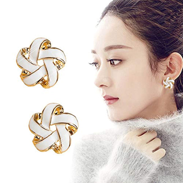 Electomania White Cortex Intertwining Colour Knotted Stud Earrings for Women -1 Pair