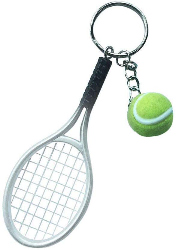 Electomania Mini Tennis Racket Keychain Key Ring, Creatiee Fashionable Alloy Tennis Ball Split Ring, Sport Style Split Keychain Sport Lovers Gift - Exquisite & Lightweight (Silver)
