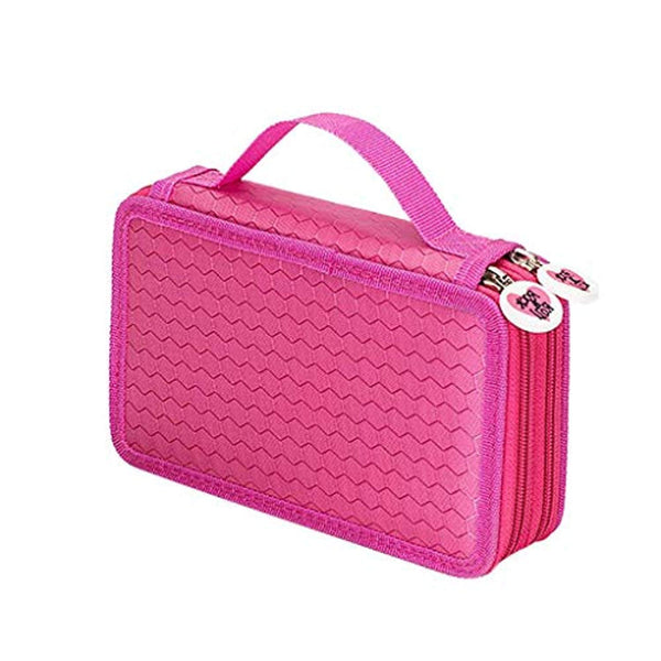 Electomania  2 Layers Large Capacity Pencil Pen Case Travel Brush Makeup Storage Bag - Rose Red