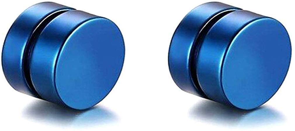 Electomania  Mens Women Stainless Steel Round Magnetic Earrings Clip Stud Blue 8mm 1 Pair