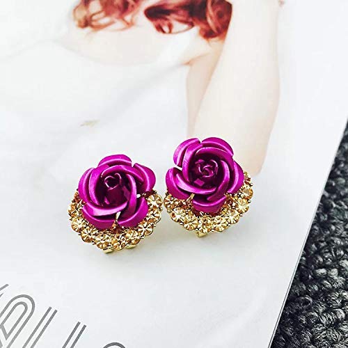 Electomania Gold Plated Floral Stylish Fancy Party Wear Earrings For Women & Girls 1 Pair（Rose red）
