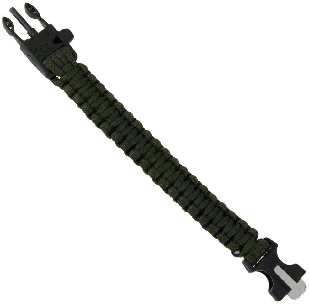 Electomania Outdoor Paracord Bracelet with Flint Fire Starter Scraper Whistle (Army, 54000255MG)