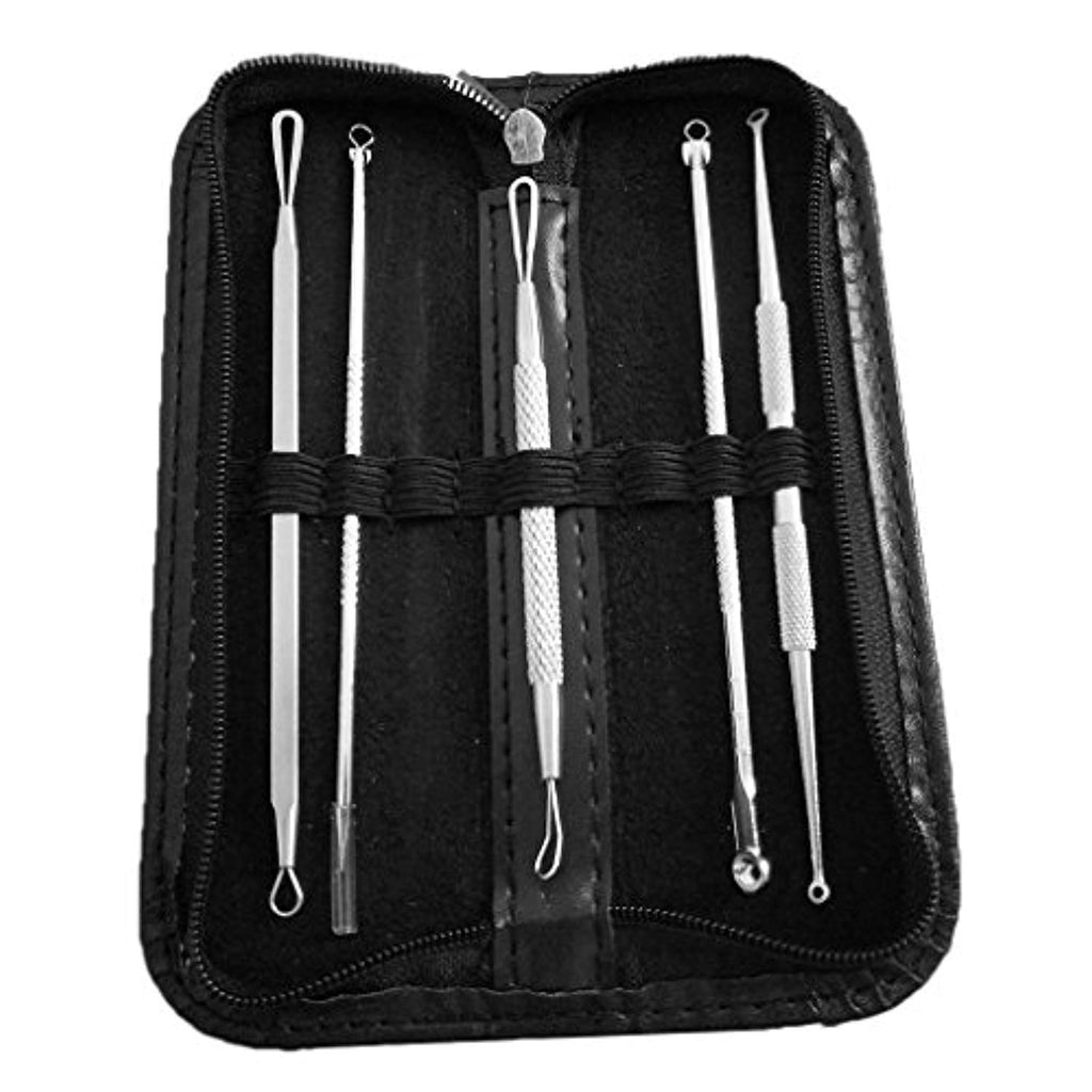 Electomania  Stainless Steel Blackhead Pimple Blemish Extractor Remover Tool Kit 5 in 1 set (Metal white)