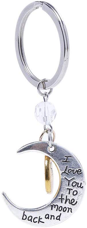 Electomania  Moon Heart Keychain Dangle Charms for Bracelet Engraved Grandma I Love You to The Moon and Back Jewelry Gifts for Grandma （Silver）