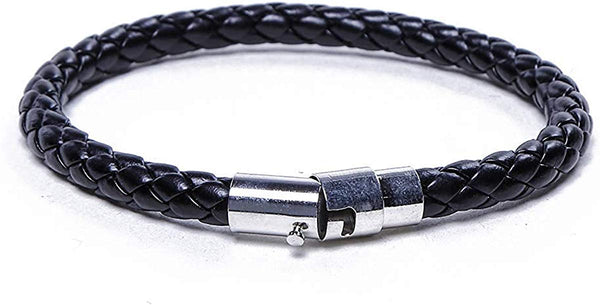 Electomania Braided Leather Bracelets With Stainless Steel Magnetic Clasp Wristband For Mens & Boys (Size About 20 Cm)