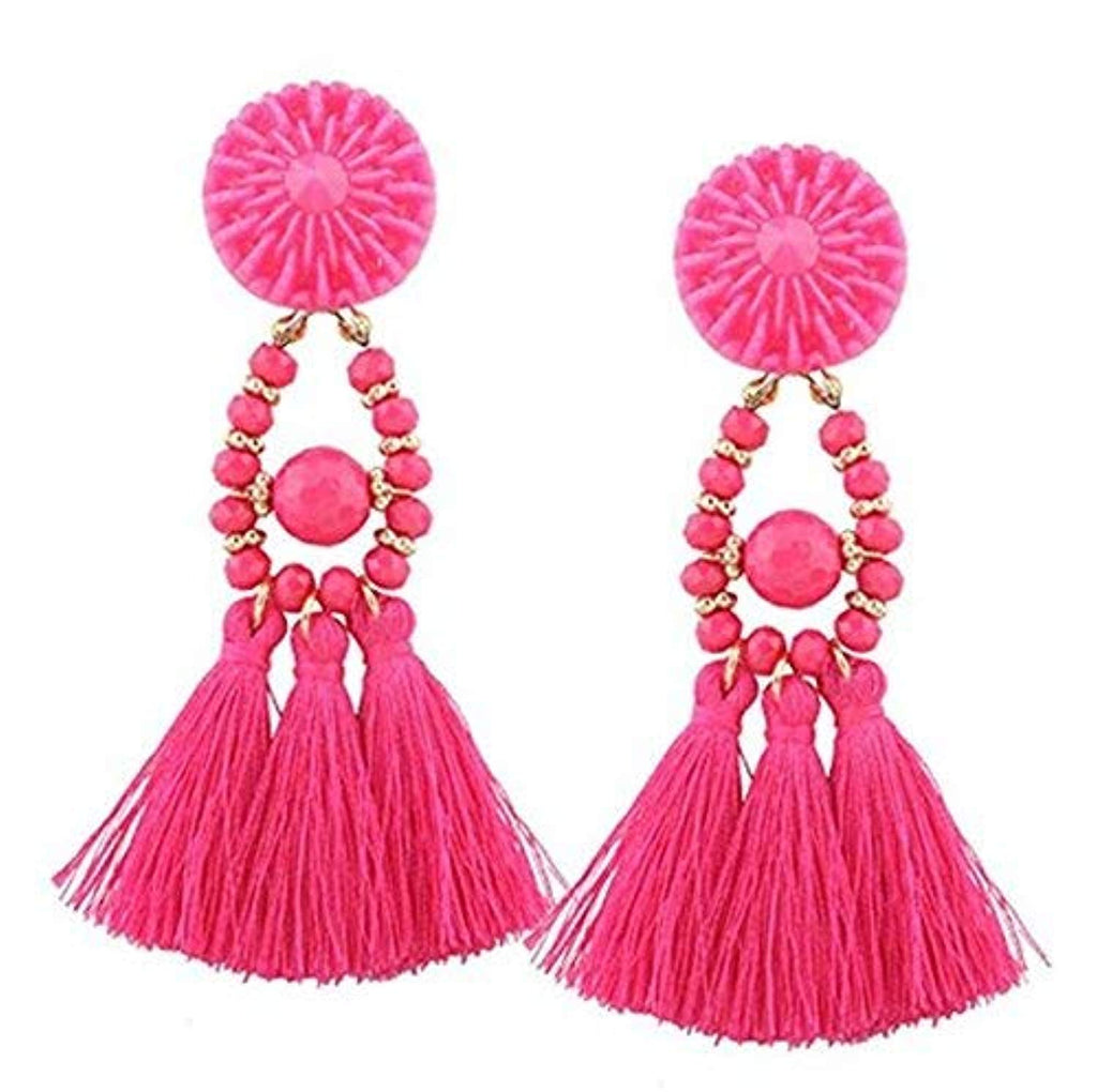 Electomania Pink Cortex Bohemian Tassel Earrings for Women