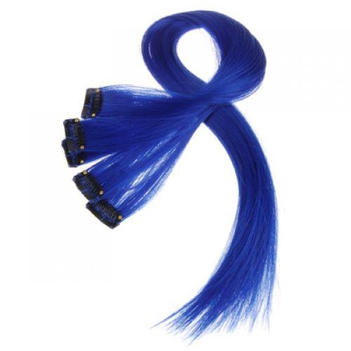 Electomania Clip-on Hair Extensions Straight Wigs Long Hairpieces (25 Inch, Dark Blue) - Pack of 5 Pieces
