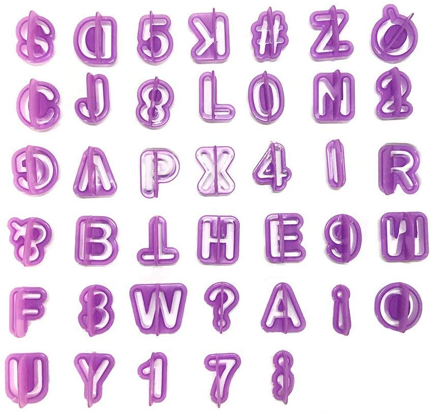 Electomania DIY Fondant Cake Embosser Cutter Alphabet Letters Numbers Mold Set Bento Lunch Box Accessories for Kids (Purple) Pack of 40 Pieces