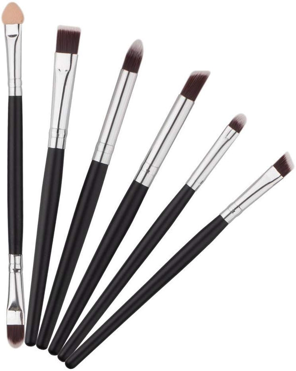 Electomania  Set of 6 Professional Cosmetic Smoky Eye Brush Set Eyeshadow Eyeliner Eyebrow Makeup Brush (Black and silvery)