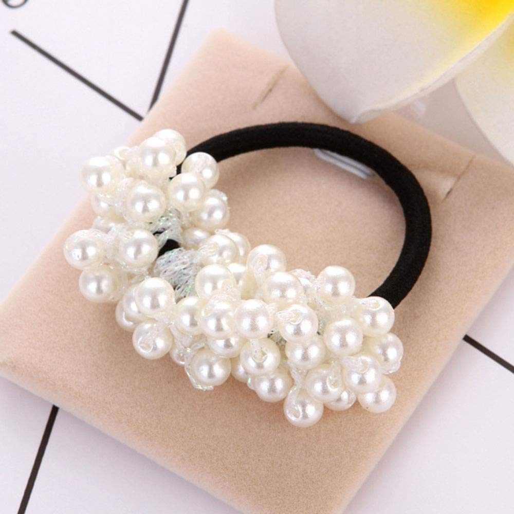 Electomania  Pearls Hair Bands Fashion Beaded Elastic Wristband Ponytail Hair Rope Hair Accessories for Women Girls (White)