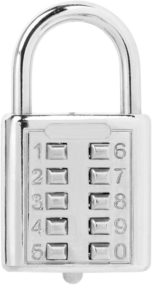 Electomania Zinc Alloy Padlock - 5 Digit Combination Lock for Gym Sports School & Employee Locker Outdoor Fence Hasp and Storage - Silver (2.9 * 1.5 inches)