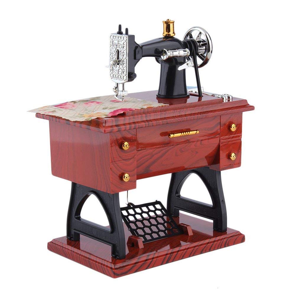 Electomania Vintage Mini Treadle Sewing Machine Mechanical Music Box Toy Tabletop Decor Gift