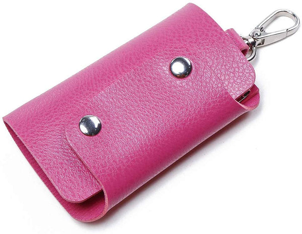 Electomania Leather Pouch Keychain Leather Wallet Keychain/Safety Key Pouches (Rose red)