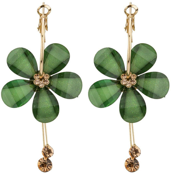 Electomania Sparkling Colors Flowerets AAA Cubic Zirconia 18K Gold Plated Hoop Earrings for Women Girls 1 Pair (Green)