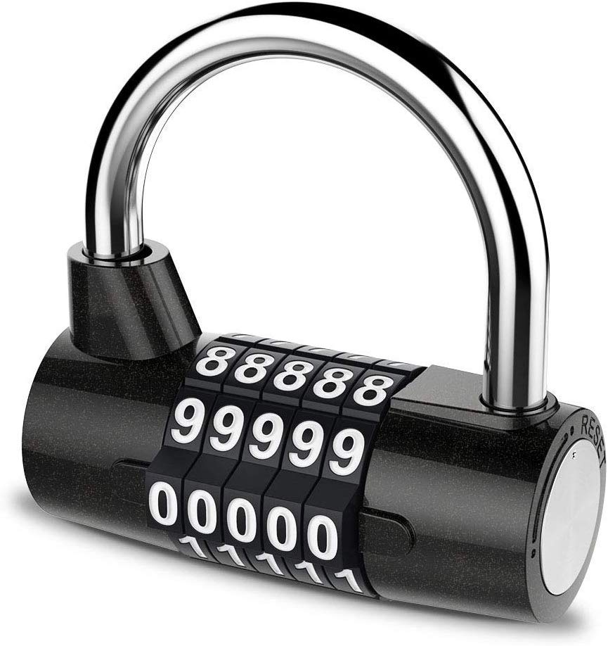 Electomania Combination Lock 5 Digit Combination Lock Master Padlock Set Safe Waterproof Resettable for Outdoor Box Locker Bike Cabinets Gate Luggage (Black)