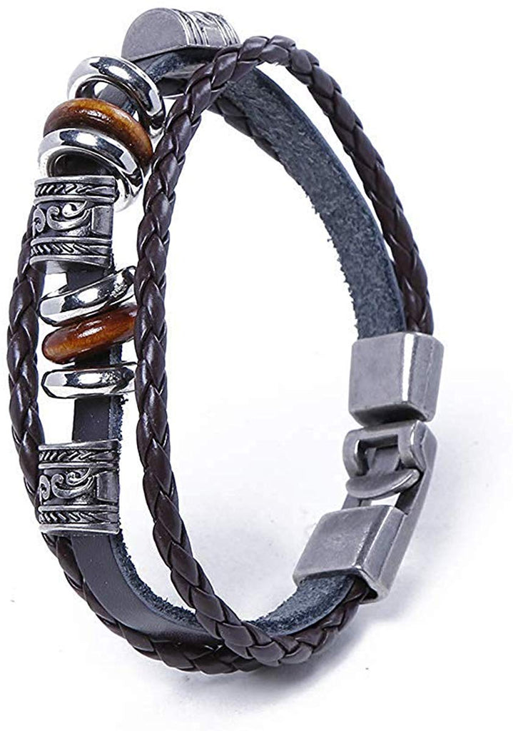 Electomania  Retro Braided Double Strap Leather Men's Bracelet (black)