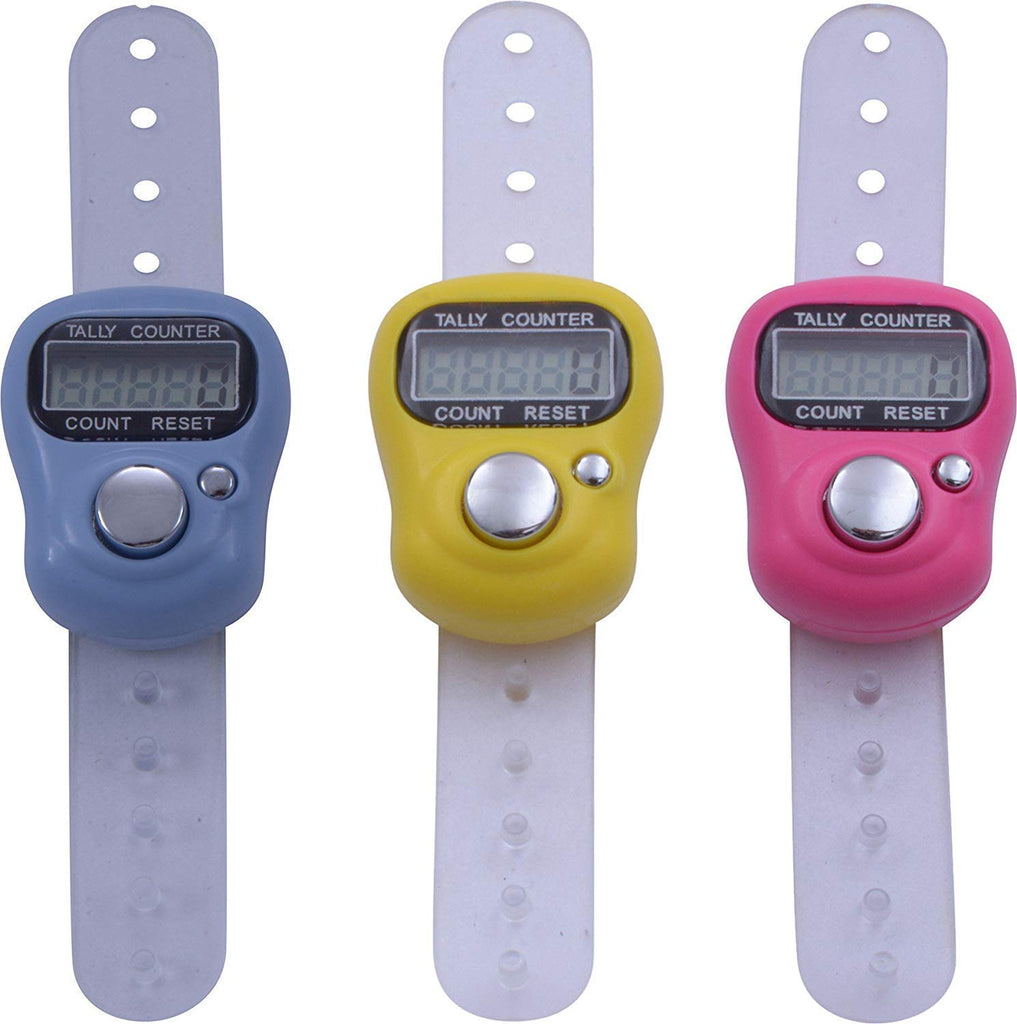 Electomania 3Pcs Finger Counter Mini 5 Digit Resettable LCD Electronic Digital Golf Finger Hand Held Tally Counter (Multicolor)