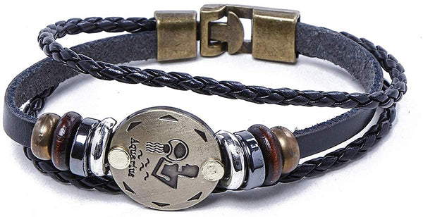 Electomania Zodiac Sign Constellation Zodiac Star Sun Sign Handmade Black Leather Bracelet For Unisex