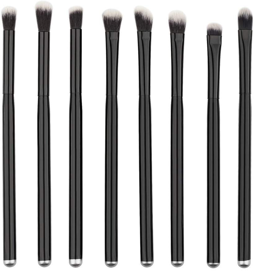 Electomania  Black Handle Professional Eye Shadow Makeup Brushes Set Cosmetic Eyeshadow Nylon Hair Brush Kits 8 pieces in 1 set (Black)