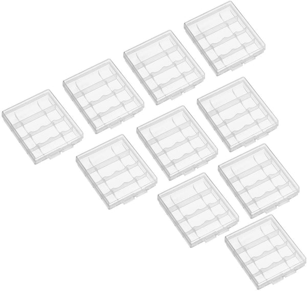 Electomania AA/AAA Cell Battery Storage Case, Battery Organizer Container with Buckle, Battery Holder -10 Pcs - Transparent