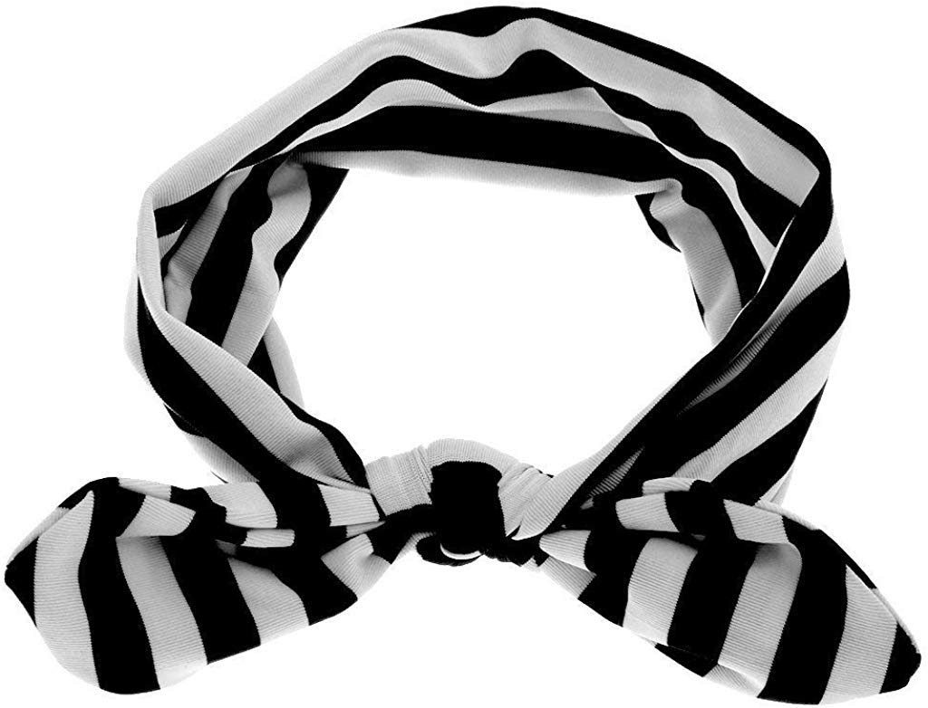 Electomania Baby Girl's Kids Cute Bow Headband Stripe Hairband Turban Soft Headwear Accessories (Black)