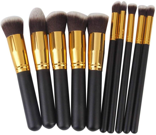 Electomania 10pcs Makeup Brush Set, 10 Professional Makeup Brushes Kit Black Handle Black Ferrule