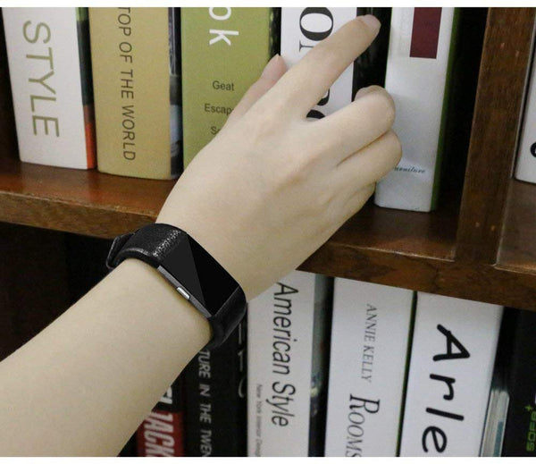 Electomania  Replacement Genuine Leather Strap Compatible for Fitbit Charge 2 Band - Black