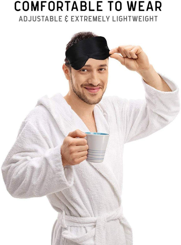 Electomania  Super Natural Comfortable Mulberry Silk Sleep Mask/Eye Mask/Blind Fold with Adjustable Single Strap | Super Smooth and Soft for Eyes for Unisex and Kids | (Pack of 2 Black)