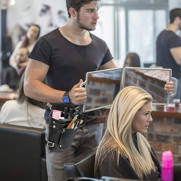 Electomania  Hairdressing Black PU Leather Rivet Scissors Clips Holster Pouch Salon Bag (Black)