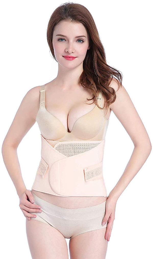 Electomania Corset Belt/Slimming/Waist Trimming/Postpartum Abdomen Shaper Belt/Strap Breathable (3 in1 Set) (L) Beige
