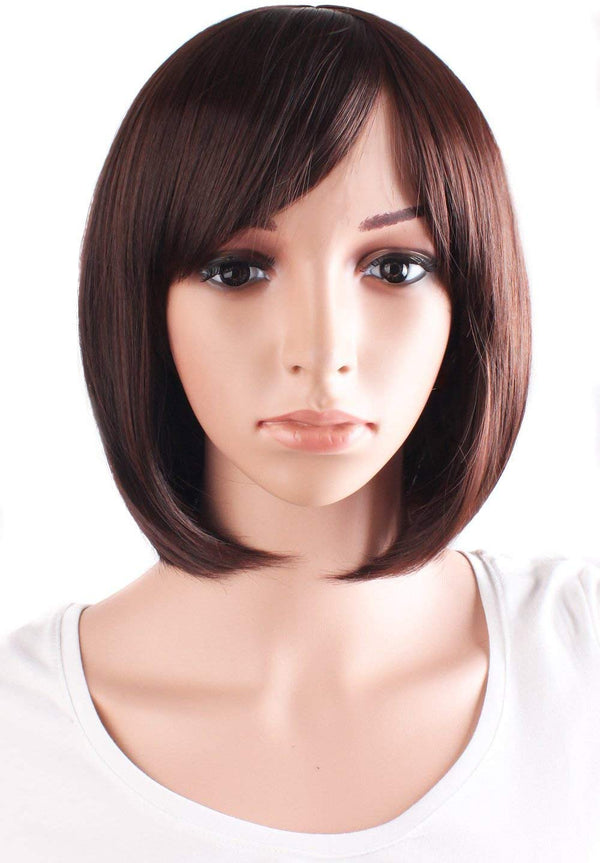 Electomania Short Wigs Brown Wig for Women with Bangs Micro-curved Synthetic Wig Natural As Real Hair