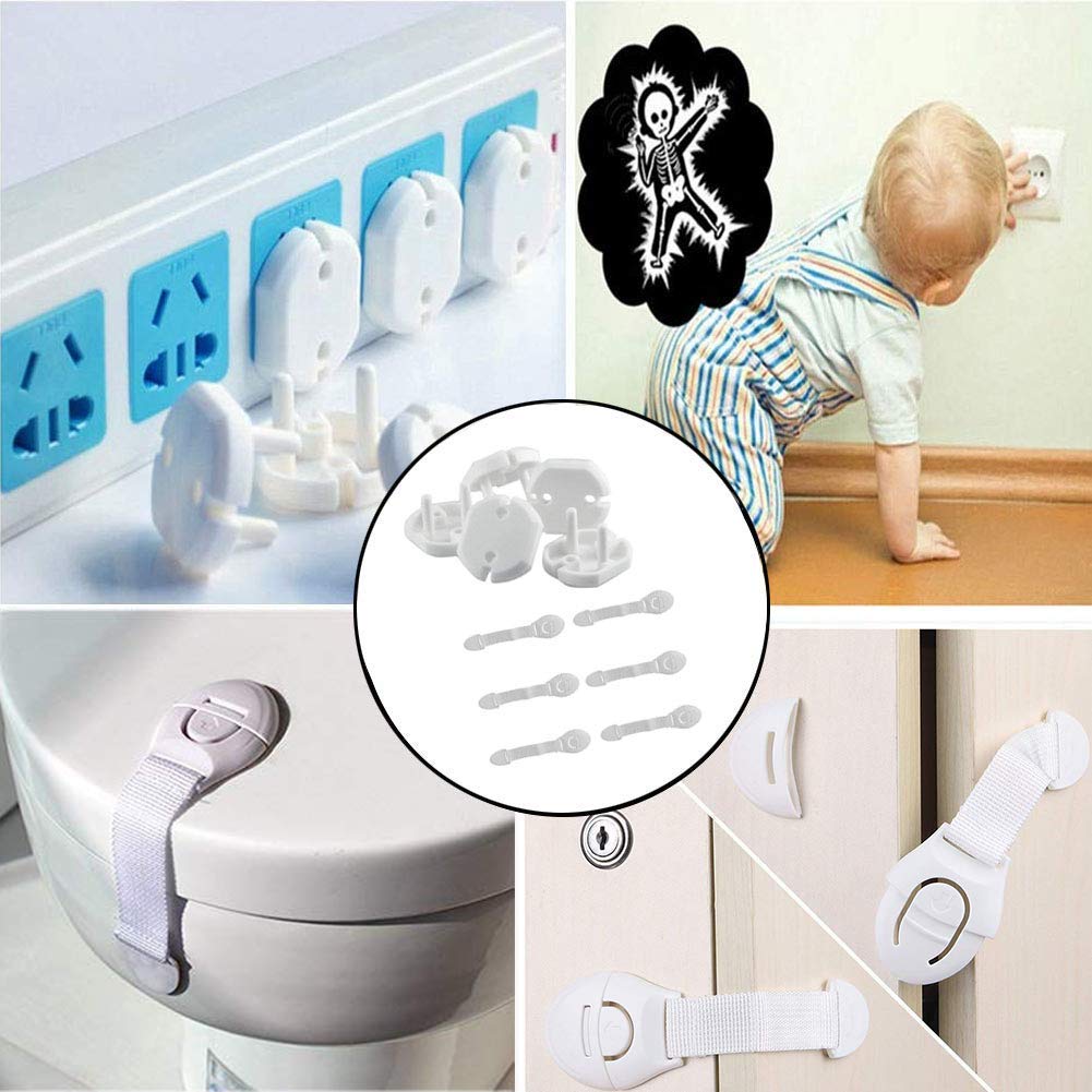 Electomania  Child Proofing Combo, Baby Safety Locks &Electrical Socket Guards Combo,6 pcs Child Safety Cabinet Locks,5 pcs Socket Guards