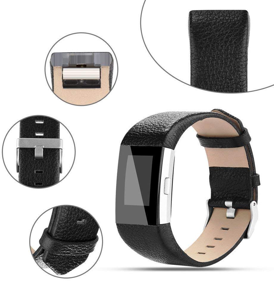 Electomania  Replacement Genuine Leather Strap Compatible for Fitbit Charge 2 Band - Black