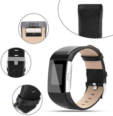 Electomania  Replacement Genuine Leather Strap Compatible for Fitbit Charge 2 Band - Black