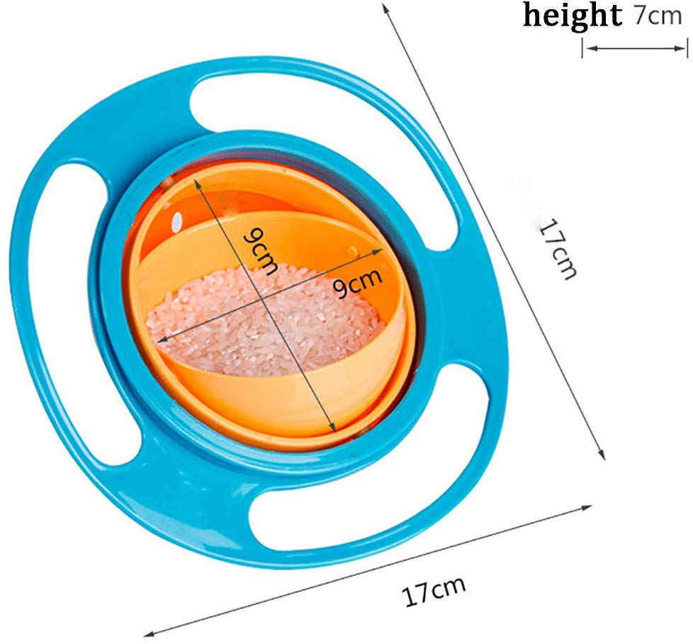 Electomania Baby Rotate Spill-Proof Bowl Funny Kids 360 Rotation Gyroscope Trainning Tableware with Lid (Blue and Orange