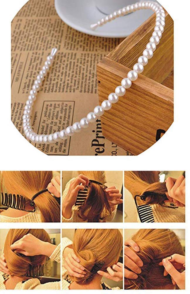 Electomania Hairpin Hair Bun Shaper Hair Accessory Styling Tool with Pearl Hair Band for Women (Black/White)