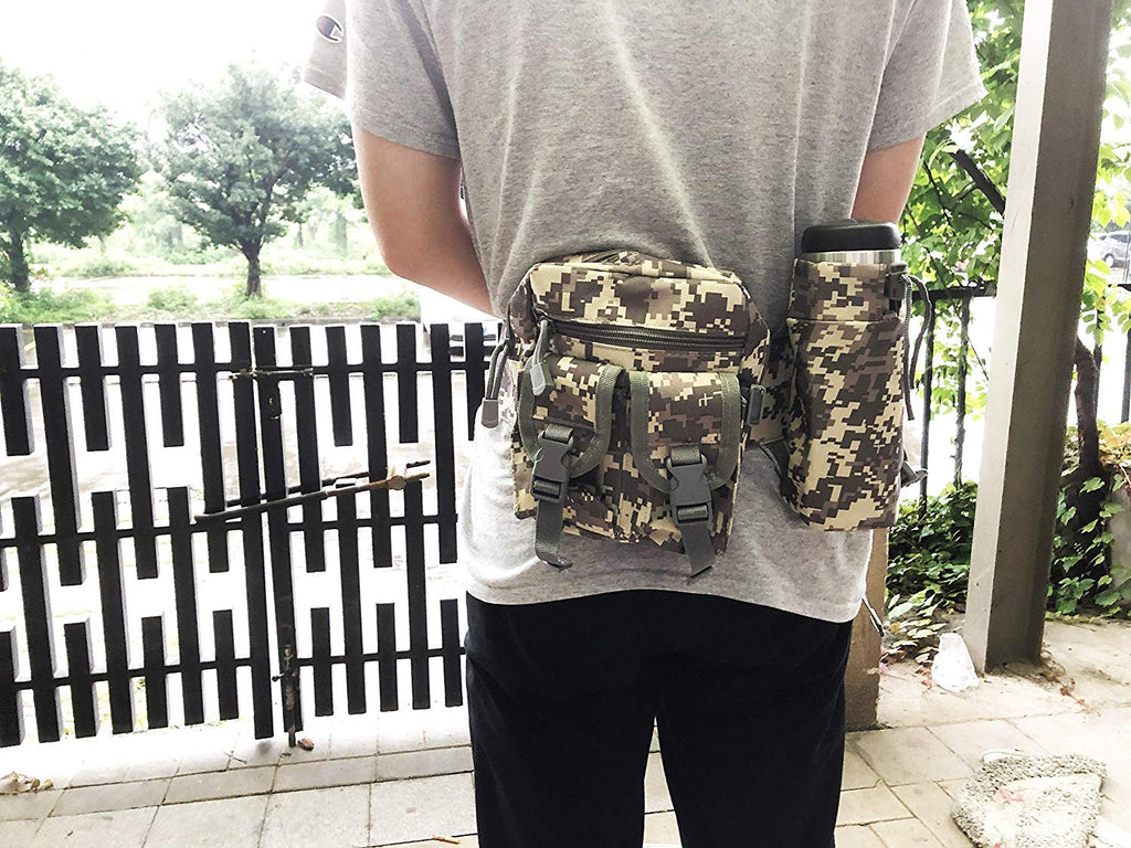 Electomania Nylon Camo Waist Pack Bag Fanny Packs Waterproof Hip Belt Bag Pouch for Hiking Climbing Outdoor Bumbag (Color: acu camo)